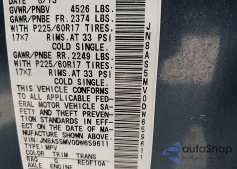 2013 Nissan Rogue Sv из США, поврежденный, VIN JN8AS5MV0DW659611